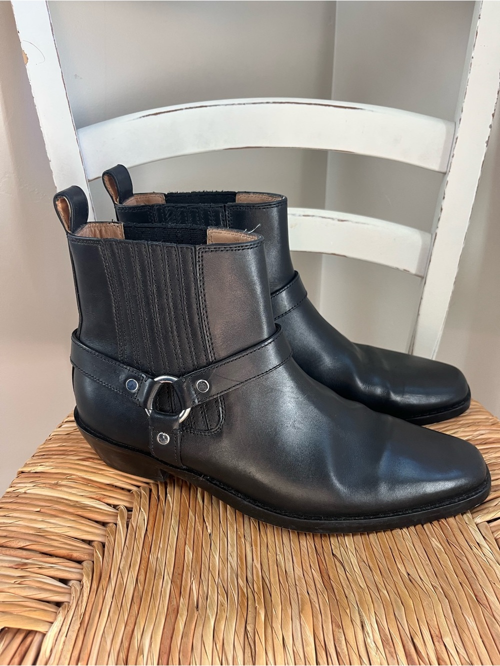 Madewell Santiago Western Harness Boots in Black Leather Size 10